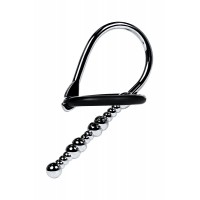 Серебристый уретральный плаг-бусины TOYFA Metal с мягким фиксириющим кольцом