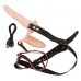 Телесный двойной вибрострапон с вибрацией Vibrating Double Strap-On - 15 см.
