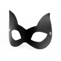 Черная кожаная маска с прорезями для глаз и ушками Черная кожаная маска с прорезями для глаз и ушками
