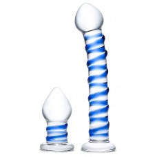 Набор из 2 стеклянных игрушек с синей спиралью Swirly Dildo & Buttplug Set