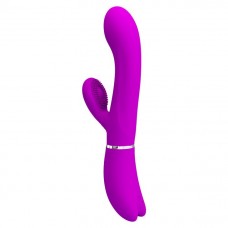 Лиловый вибратор-кролик с подвижной клиторальной щеточкой Clitoris Vibrator - 20,8 см.