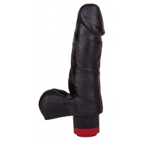 Чёрный виброфаллос с мошонкой - 15,5 см. Чёрный виброфаллос с мошонкой - 15,5 см.