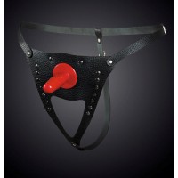 Черные кожаные универсальные трусики со штырьком для насадок и вырезом Черные кожаные универсальные трусики со штырьком для насадок и вырезом