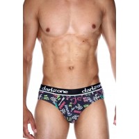 Темно-синие трусы-брифы с принтом в виде цветных надписей