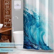 Голубая штора для ванны с люверсами Wave (180х180 см)