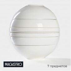 Набор фарфоровой посуды на 2 персоны Magistro La palla, 7 предметов: тарелка d=23 см, 2 тарелки d=23,2 см, 2 тарелки 1000 мл, 2 салатника 1000 мл, цвет белый