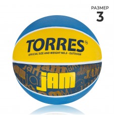 Баскетбольный мяч TORRES Jam, B02043, клееный, 8 панелей, р. 3, резина, бутиловая камера