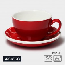 Кофейная пара фарфоровая Magistro Coffee time, 2 предмета: чашка 300 мл, блюдце d=15,5 см, цвет красный