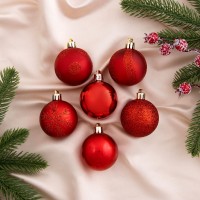 Набор шаров пластик d-5 см, 34 шт Ёлочка - снежинки и горох красный Набор шаров пластик d-5 см, 34 шт Ёлочка - снежинки и горох красный