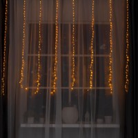 Гирлянда «Водопад» 2 × 1.5 м, IP20, прозрачная нить, 400 LED, свечение жёлтое, 8 режимов, 220 В