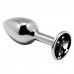 Серебристая анальная втулка с черным кристаллом Mini Metal Butt Plug Size M - 8 см.