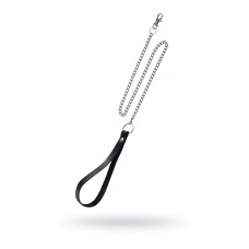 Поводок с ручкой из черной натуральной кожи и карабином для ошейника