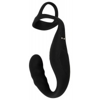 Черное эрекционное кольцо со стимуляцией промежности и анальной пробкой Cock Ring with RC Prostate Plug