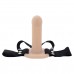 Телесный полый страпон с черными эластичными ремешками Our First Hollow Strap On
