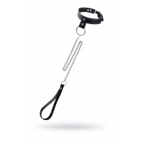 Черный узкий однослойный ошейник с серебристым поводком-цепочкой Черный узкий однослойный ошейник с серебристым поводком-цепочкой