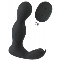 Черная анальная пробка с вибрацией, вращением и пультом ДУ RC Butt Plug with 2 Functions