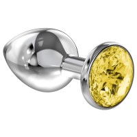 Малая серебристая анальная пробка Diamond Yellow Sparkle Small с жёлтым кристаллом - 7 см. Малая серебристая анальная пробка Diamond Yellow Sparkle Small с жёлтым кристаллом - 7 см.