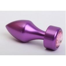 Фиолетовая анальная пробка с широким основанием и розовым кристаллом - 7,8 см.