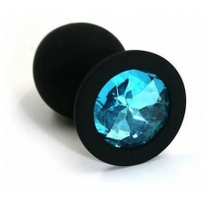 Черная силиконовая пробка с голубым кристаллом - 7 см.