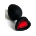 Черная анальная силиконовая пробка с красным стразом-сердцем - 7,5 см.