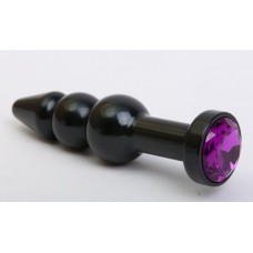 Чёрная анальная ёлочка с фиолетовым кристаллом - 11,2 см.