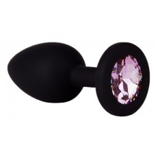 Чёрная анальная втулка с розовым кристаллом - 7,3 см.
