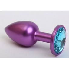 Фиолетовая анальная пробка с голубым стразом - 7,6 см.