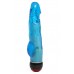 Голубой вибратор-реалистик с мошонкой и подсветкой - 21,5 см.