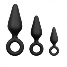 Black Buttplugs With Pull Ring - Set ET213BLK