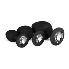 Silicone Buttplug Set with Diamond - Black ET603BLK