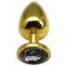 Анальная пробка алюминиевая, большая, золотая, кристалл прозрачный, 40x95 мм