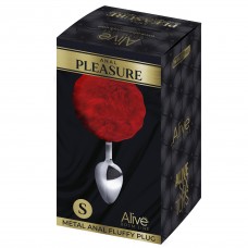 Анальная втулка Alive Metal Anal Fluffly Plug, красный, S